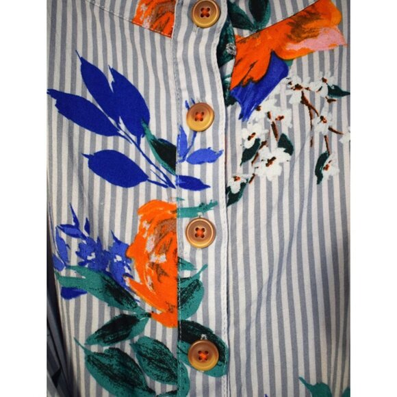 Anthropologie Maeve Lillorne Striped & Floral Button Blouse with Waist Tie - Picture 12 of 13